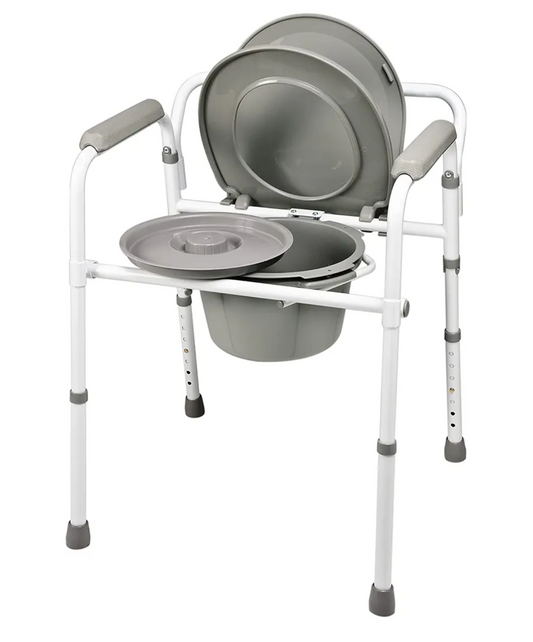 Lumex 3-in-1 Steel Folding Commode, 300 lbs Weight Capacity, Portable Home Adult Toilet Seat Bathroom Chair, Pack of 4, 7108A