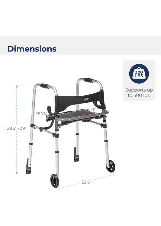 Drive Medical 10233 Clever Lite Foldable Rollator Walker, Gray